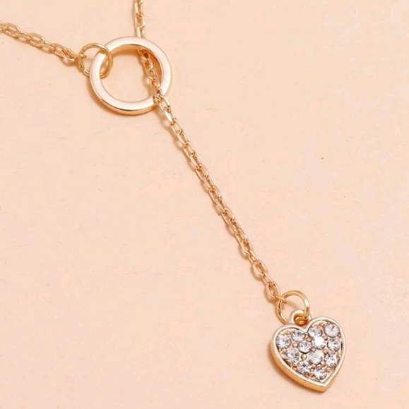 💖 2/$30 Minimalist Lariat Dainty gold tone rhinestone heart pendant necklace - Picture 4 of 5